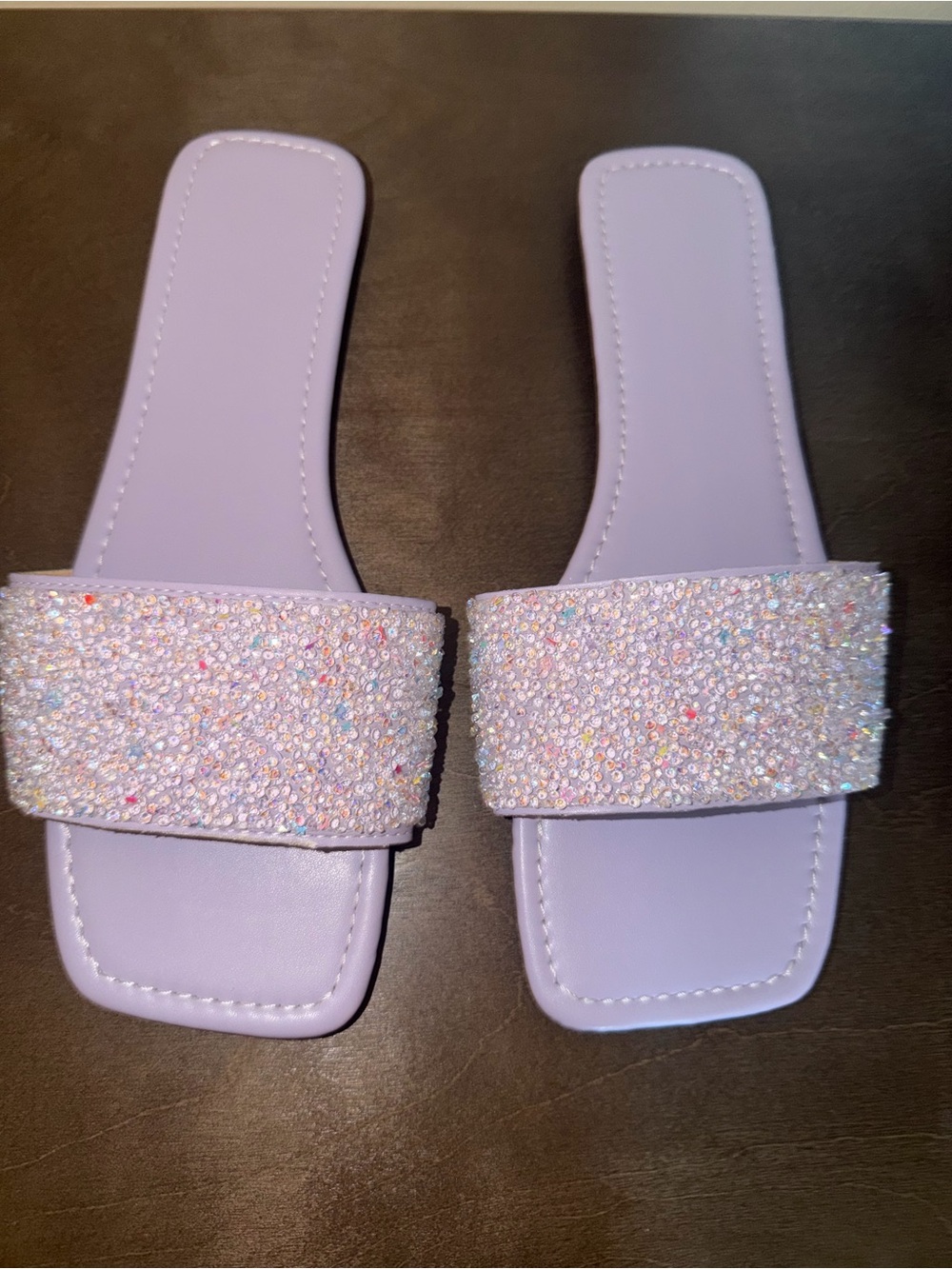 Lilac Slide Sandals with Sparkle Strap